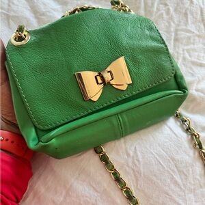 Green Crossbody Bag with Gold Bow Accent